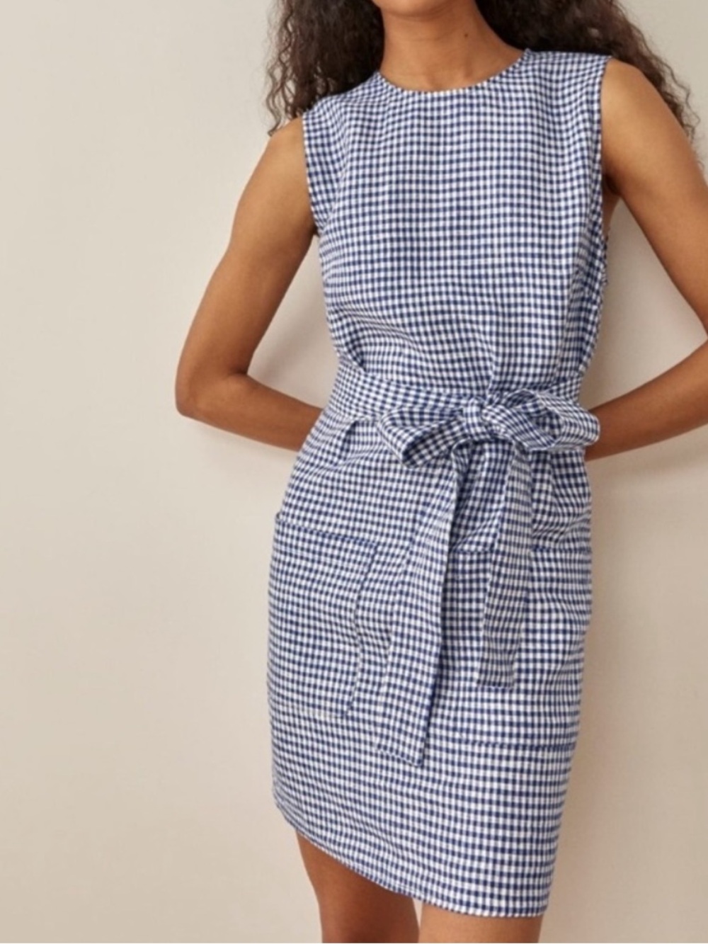Reformation Sommer Linen Dress Blue White Check Gingham Size XS